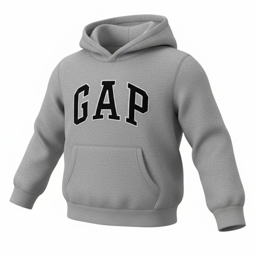 Gap Kids Gray Logo Hoodie Sweatshirt XS 4-5 Long Sleeve Pullover Pockets
